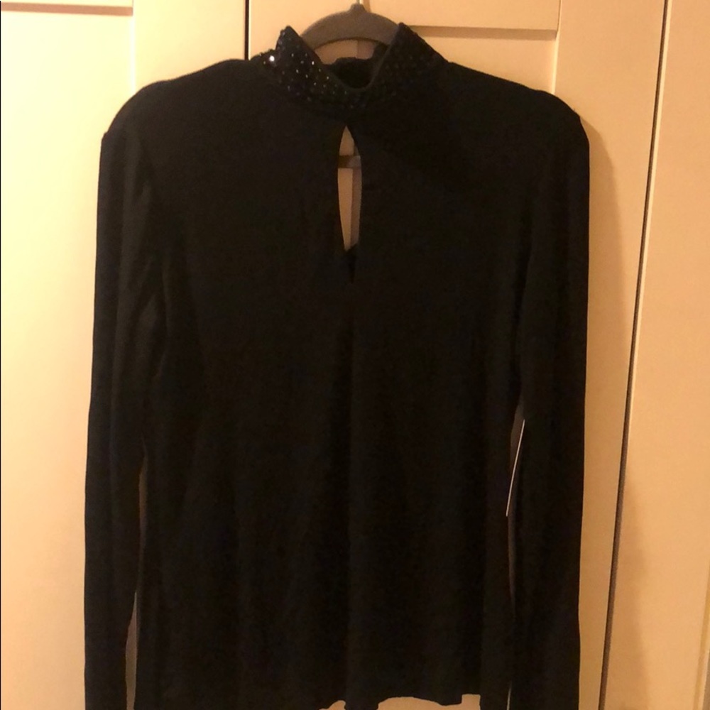 Bailey 44 black keyhole beaded collar top